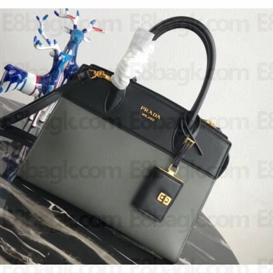 Prada Esplanade Saffiano and Calf Leather Bag 1BA046 Black/Gray