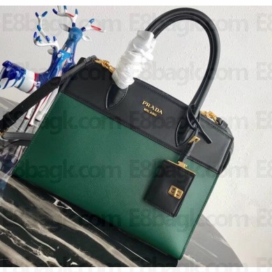 Prada Esplanade Saffiano and Calf Leather Bag 1BA046 Black/Green
