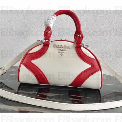 Prada Leather Bowling Bag 1BB071 White/Red 2020
