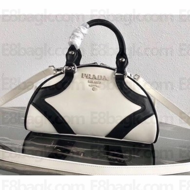 Prada Leather Bowling Bag 1BB071 White/Black 2020