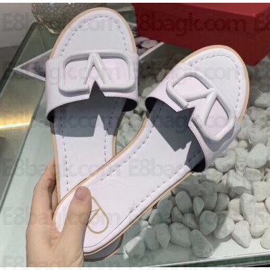 Valentino VLOGO Flat Calfskin Slide Sandals White 2020