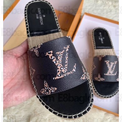 Louis Vuitton Monogram Leopard Print Espadrilles Slipper Sandals Black 2020