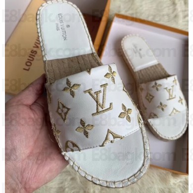 Louis Vuitton Monogram Espadrilles Slipper Sandals White/Gold Logo 2020