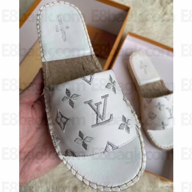 Louis Vuitton Monogram Espadrilles Slipper Sandals White/Silver Logo 2020