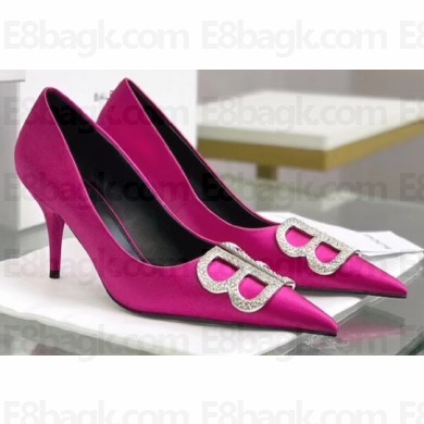 Balenciaga Heel Strassed BB Logo Satin Pumps Fuchsia 2020