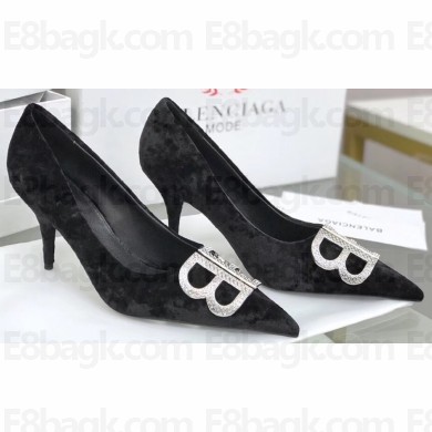Balenciaga Heel Strassed BB Logo Velvet Pumps Black 2020