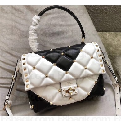 Valentino Candystud Medium Top Handle Bag 0055 V Inlay Black/White