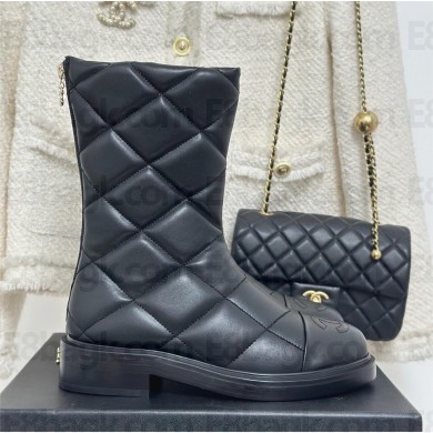 CHANEL leather quilted zipped boots black 2023