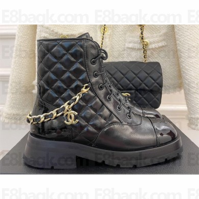 Chanel quilted Chain Lace-Ups ankle boots black 2023