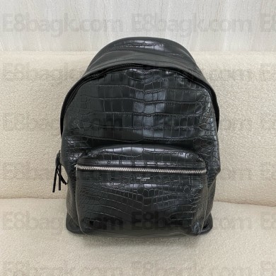 SAINT LAURENT city backpack in CROCODILE-EMBOSSED leather black 2024(original quality)
