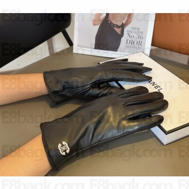 chanel black sheepskin gloves 2801-2024