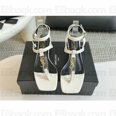 Saint Laurent Cassandra 60 leather thong sandals white 2024