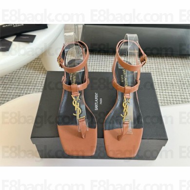 Saint Laurent Cassandra 60 leather thong sandals brown 2024