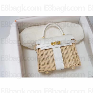 Hermes Mini Kelly Picnic Bag in Rattan White(original quality+handmade)