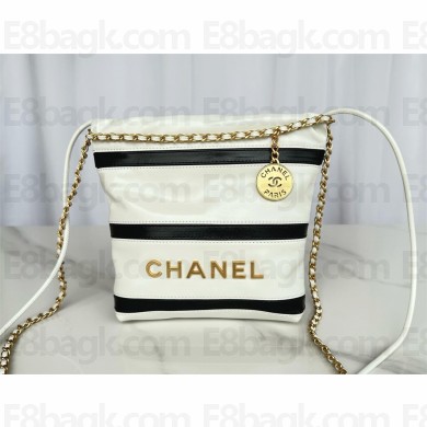 chanel Shiny Calfskin & Gold-Tone Metal 22 Mini Handbag AS3980 WHITE/BLACK 2024
