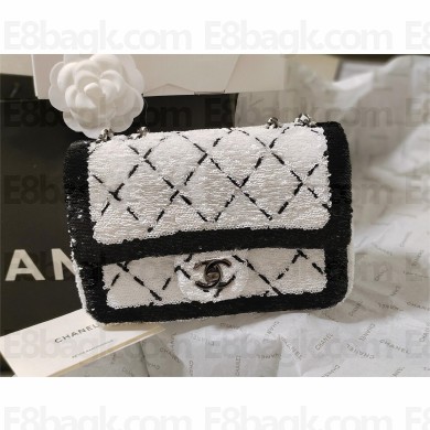 CHANEL Sequins & Black Metal Small Flap Bag WHITE/BLACK AS4561 2024