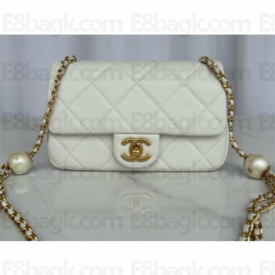 chanel Pearly Lambskin, Imitation Pearls & Gold-Tone Metal Small Flap Bag AS4861 white 2024