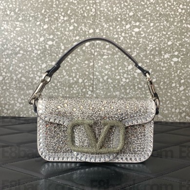 Valentino Garavani Small Locò Rhinestone Shoulder Bag silver 2024