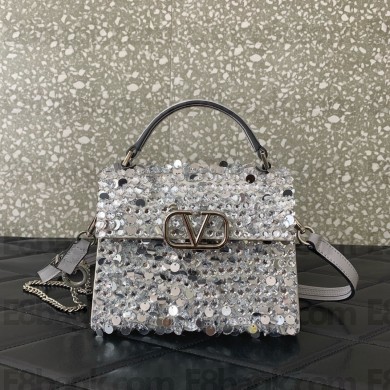 valentino MINI VSLING EMBROIDERED HANDBAG silver 2024