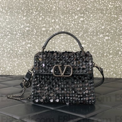 valentino MINI VSLING EMBROIDERED HANDBAG black 2024