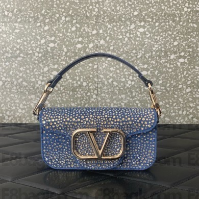 Valentino Garavani Small Locò DENIM SHOULDER BAG WITH RHINESTONES 2024