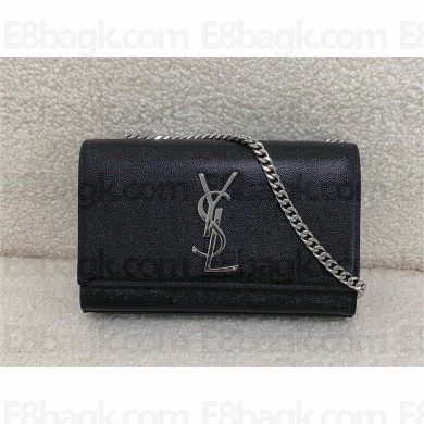Saint Laurent kate small in grain de poudre embossed leather black/silver 2024(original quality)