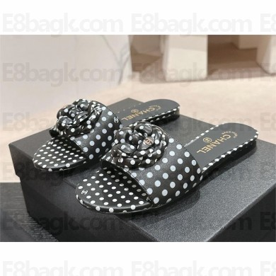 Chanel dots leather mules with Camellia black 2024