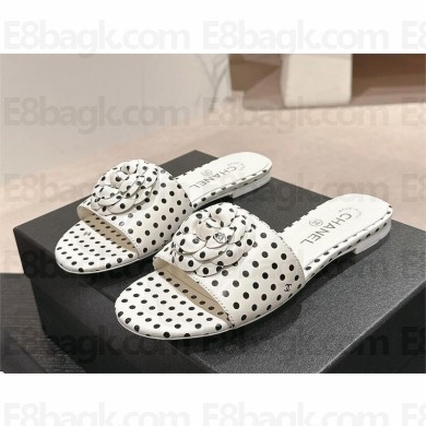 Chanel dots leather mules with Camellia white 2024