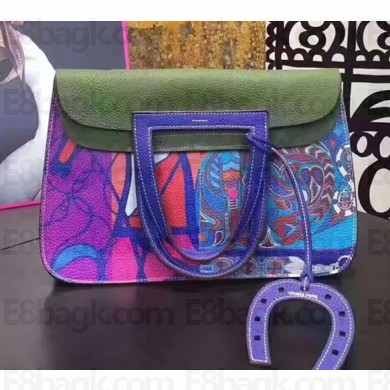Hermes Halzan Tote Bag in Original Togo Leather Dark Green/Blue