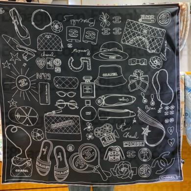 Chanel Silk Twill Black & Light Pink square scarf AA9820 2024