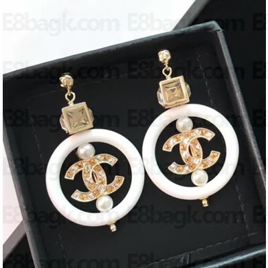 Chanel CC Resin Loop Earrings A53140 White 2018
