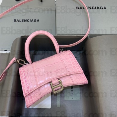 BALENCIAGA Hourglass XS Handbag in pink crocodile embossed calfskin 2022