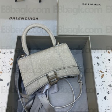 BALENCIAGA Hourglass XS Handbag in grey glitter material 2022