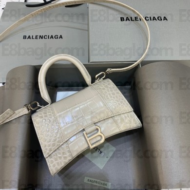 BALENCIAGA Hourglass XS Handbag in creamy crocodile embossed calfskin 2022