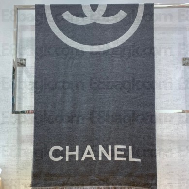 chanel logo printed cashmere scarf gray 2022