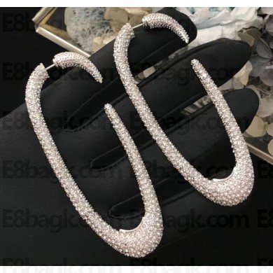 Saint Laurent Silver-Tone Crystal Hoop Earrings