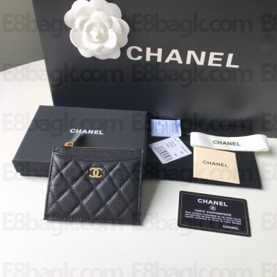 Chanel A84105 Classic Card Holder w/ Coin Purse Black/GOLD