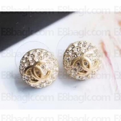 Chanel CC Logo Crystal Ball Earrings Pale Gold 2018