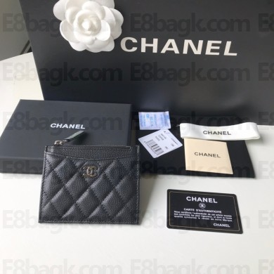 Chanel A84105 Classic Card Holder w/ Coin Purse Black/SILVER