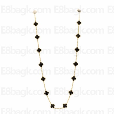 Van Cleef & Arpels Onyx Vintage Alhambra Necklace black/gold