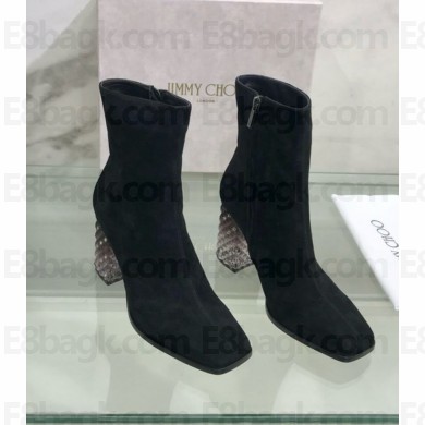 Jimmy choo thick heel suede leather in black heel 8.5cm 2024  