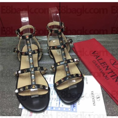 valentino ROCKSTUD FLAT CAGE SANDAL black
