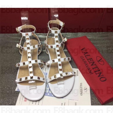 valentino ROCKSTUD FLAT CAGE SANDAL white
