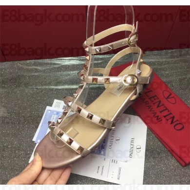 valentino ROCKSTUD FLAT CAGE SANDAL pink gold