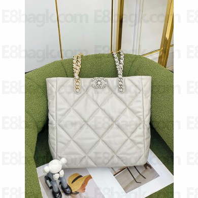 CHANEL white LAMBSKIN 19 Shopping Bag AS3519