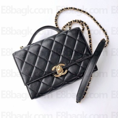 chanel BLACK Lambskin & Gold Metal Mini Flap Bag with Handle AS2796 2021