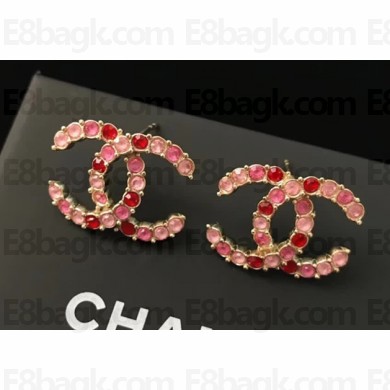 Chanel Multicolored CC Stud Earrings Red/Pink 2018
