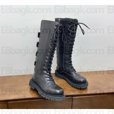 Dior women's lace-up calfskin thigh biker boots in black 2024