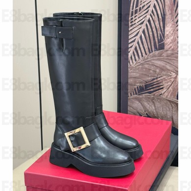 Roger Vivier Viv' Rangers thigh boot with Metal buckle in leather Black 2024