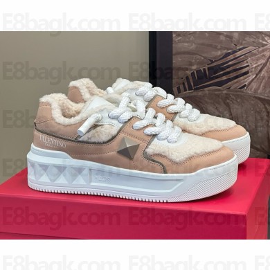 Valentino women's/men's Garavani Leather One Stud XL Sneakers with shearling pink 2024